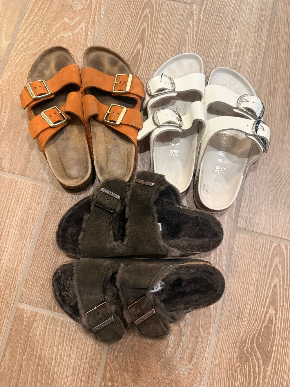 Birkenstock Arizona Big Buckle Sandals White Sherling Size 8 38